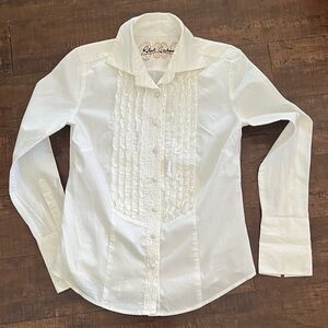 Robert Graham White Ruffled Tuxedo Blouse